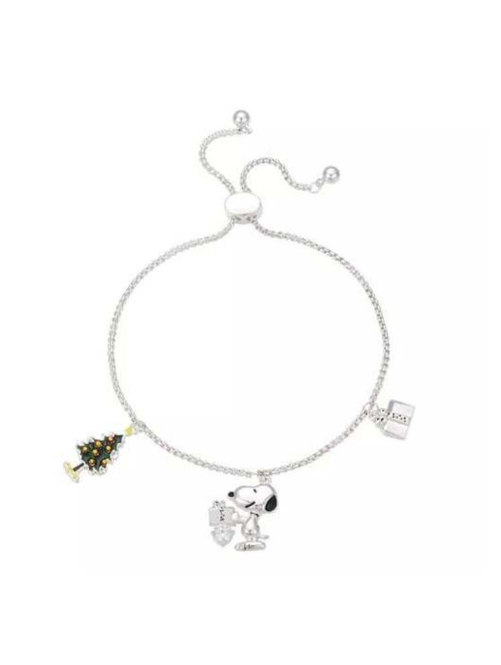 Charlie Brown Peanuts Snoopy Adjustable Christmas Holiday Silver Plated Bracelet